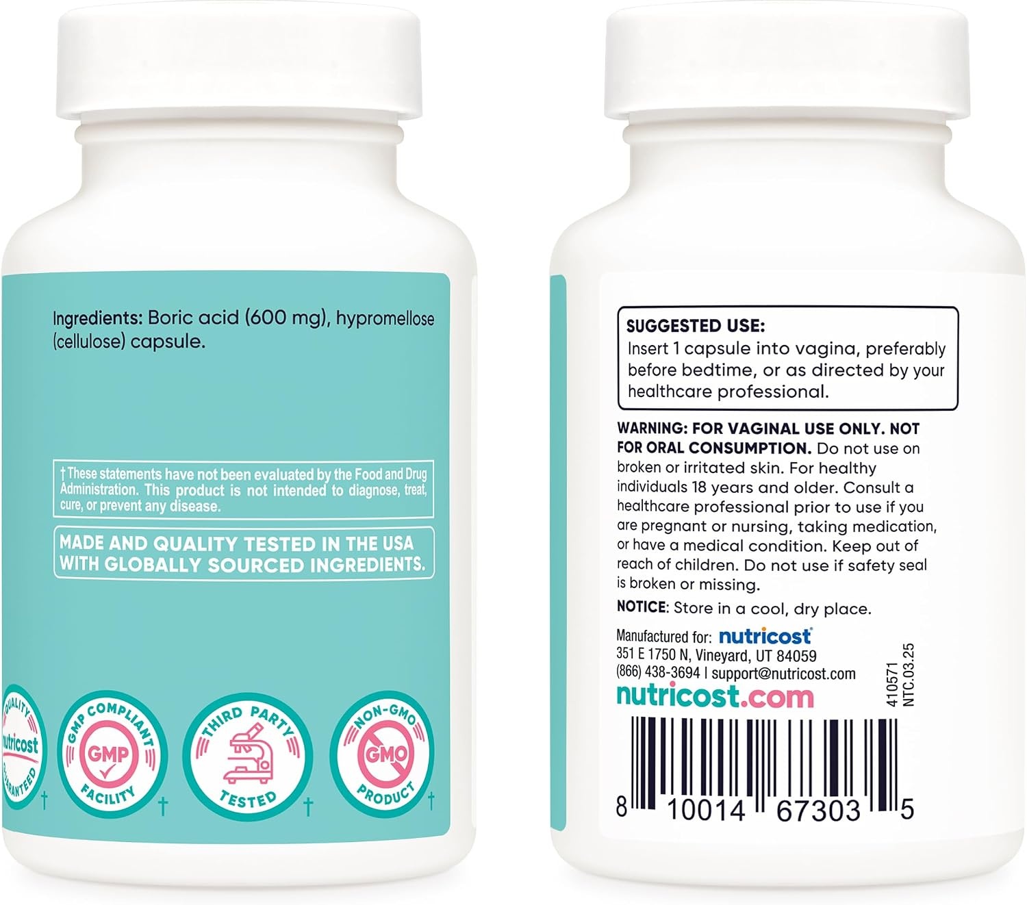 image:imageNutricost Boric Acid 600mg 30 Capsules GMOFree30 Count Pack of 1