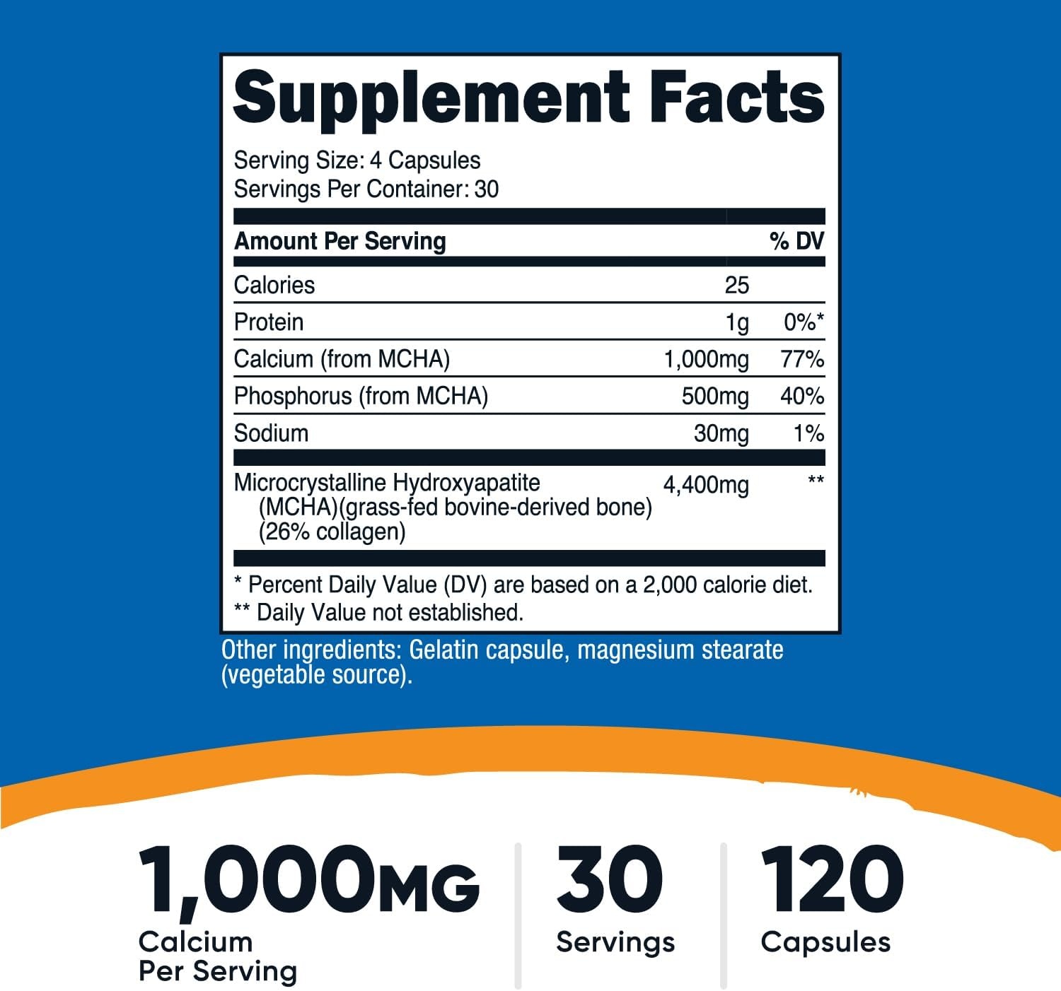 image:imageNutricost Calcium Hydroxyapatite 1000mg Calcium 120 Capsules 30 Serv