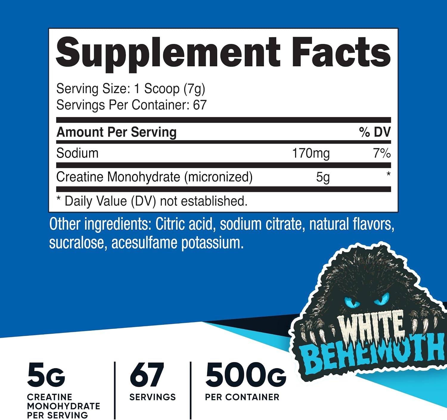image:imageNutricost Creatine Monohydrate Micronized Powder 500G 100 ServingsWhite Behemoth