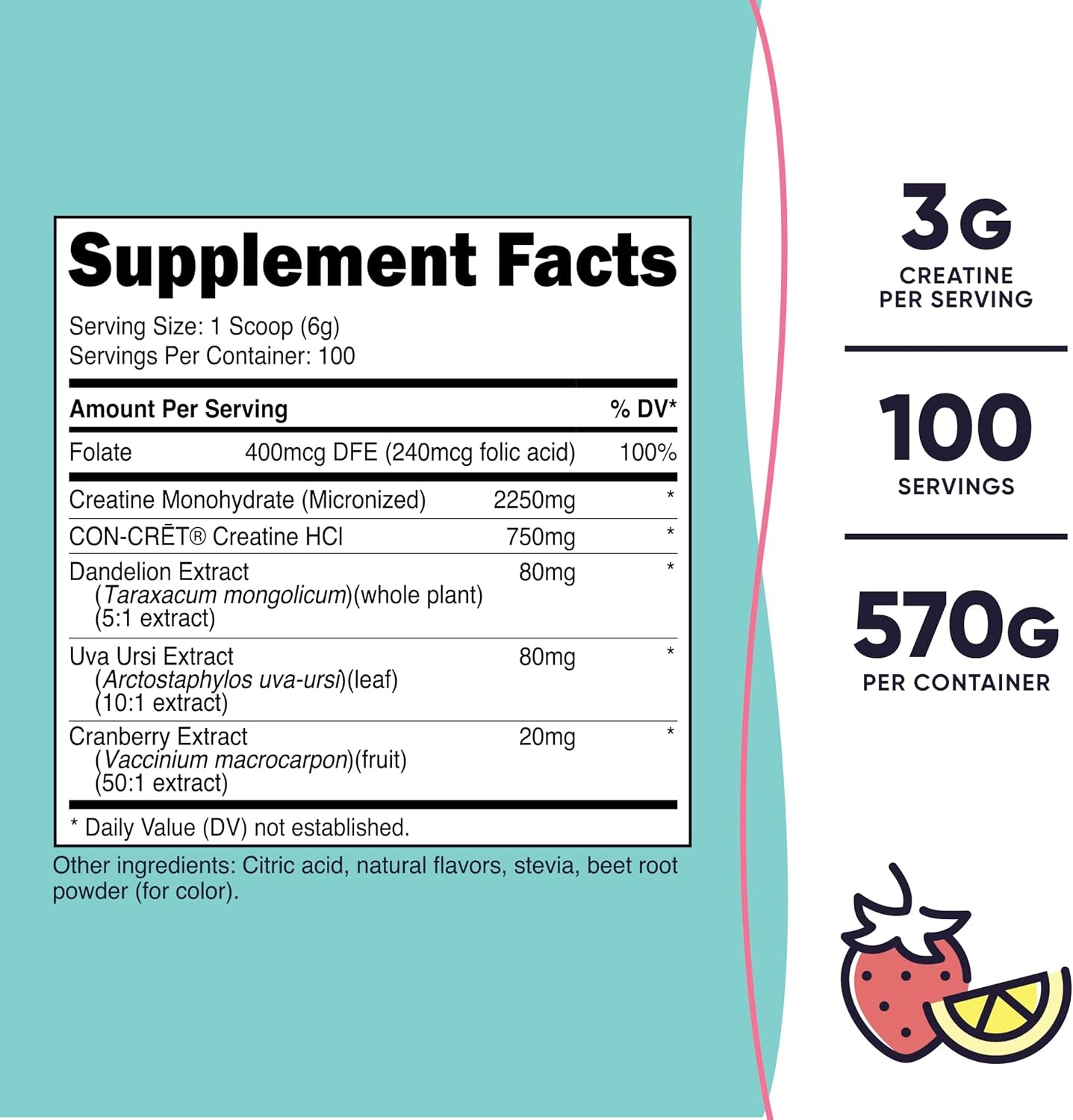 image:imageNutricost Creatine Monohydrate Powder for Women Strawberry LemonadeStrawberry Lemonade