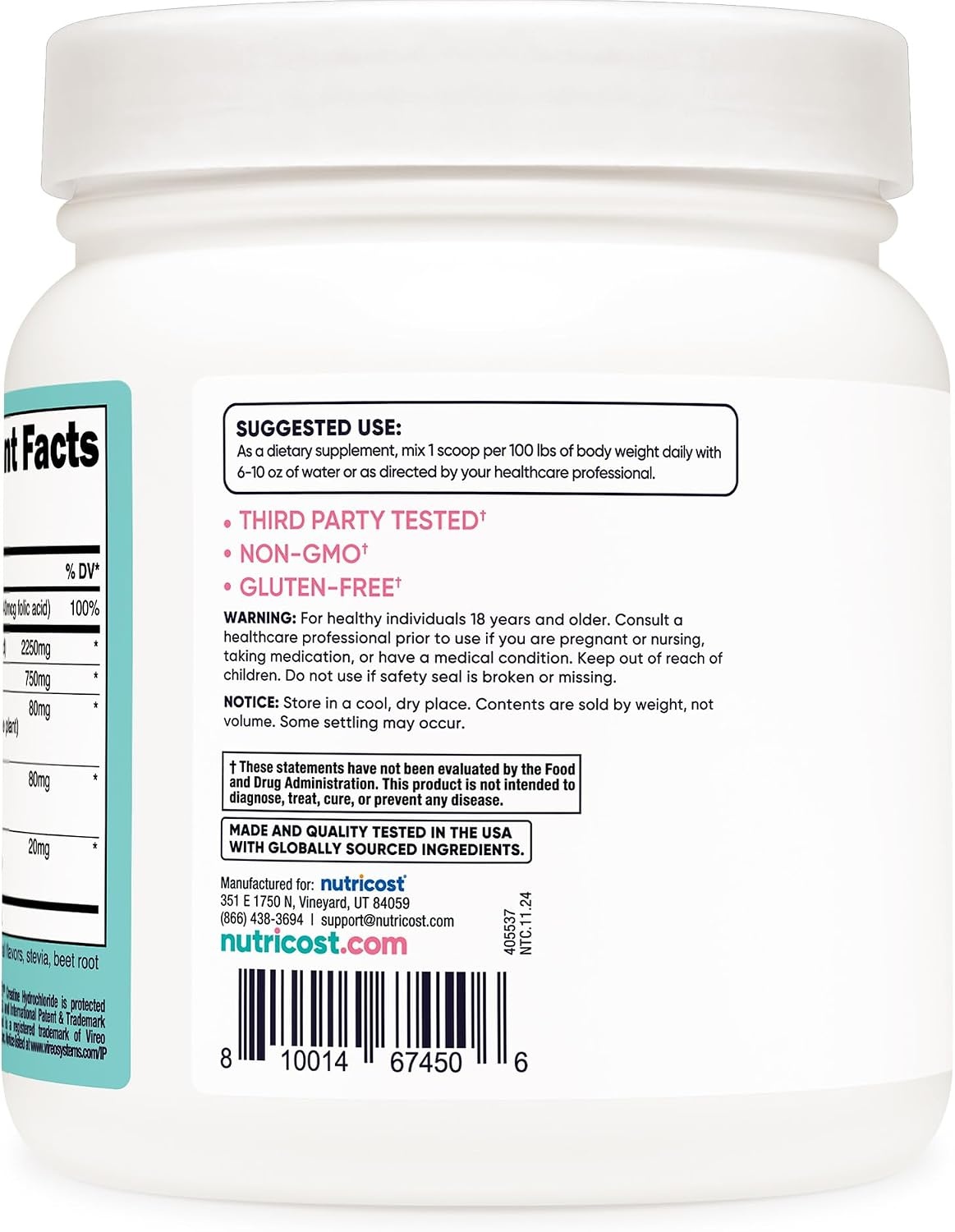 image:imageNutricost Creatine Monohydrate Powder for Women Strawberry LemonadeStrawberry Lemonade