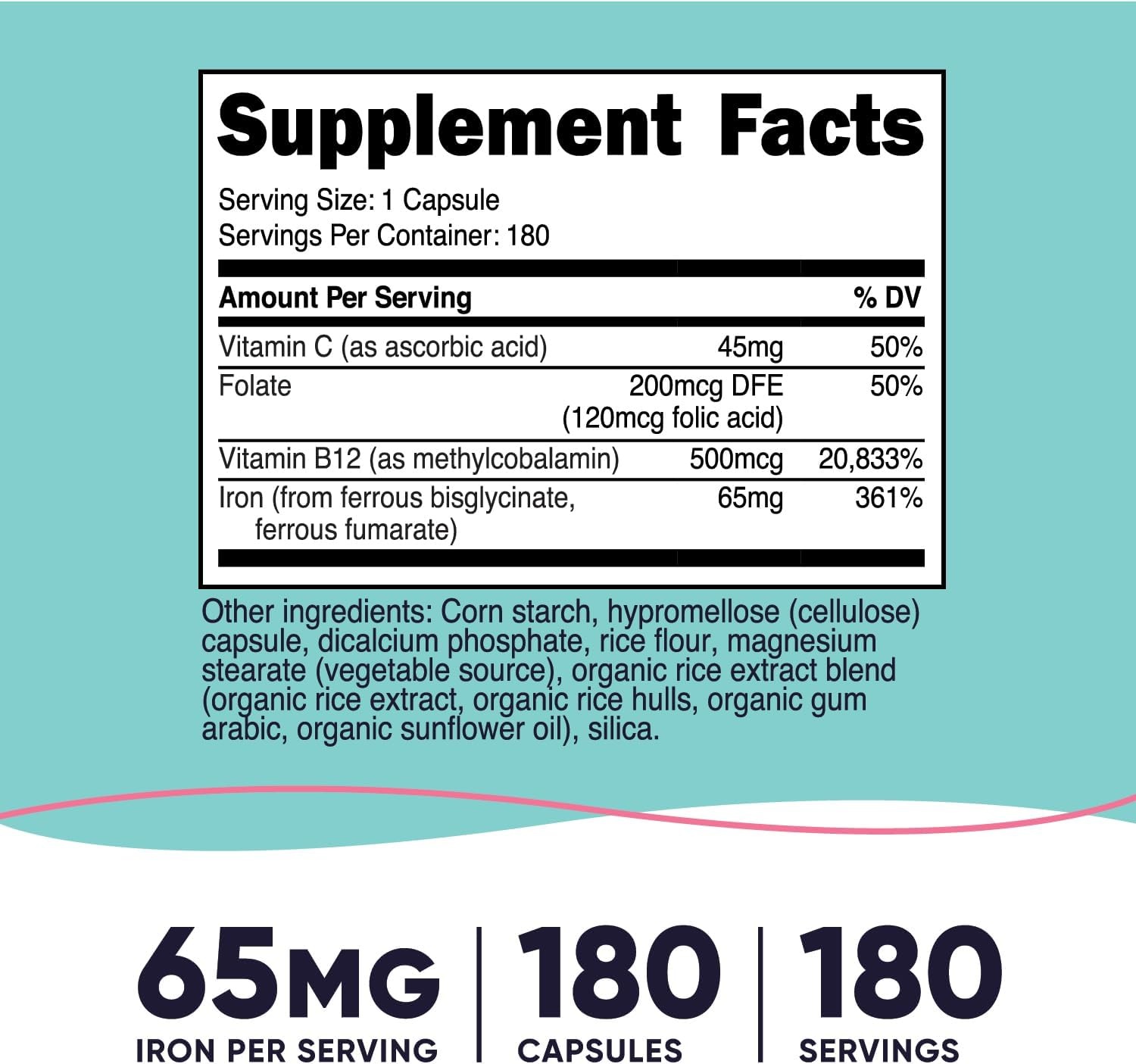 image:imageNutricost Iron for Women 65mg 180 Capsules Gluten Free