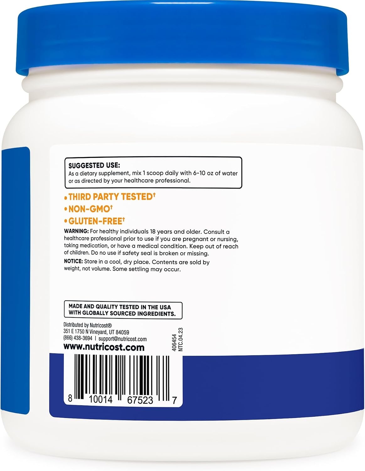 image:imageNutricost LGlutamine Powder 500 Grams Unflavored 100 Servings GMOFreeBlue Raspberry