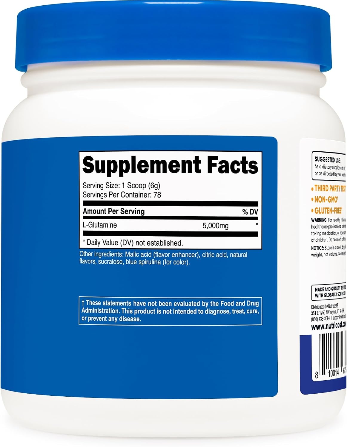 image:imageNutricost LGlutamine Powder 500 Grams Unflavored 100 Servings GMOFreeBlue Raspberry
