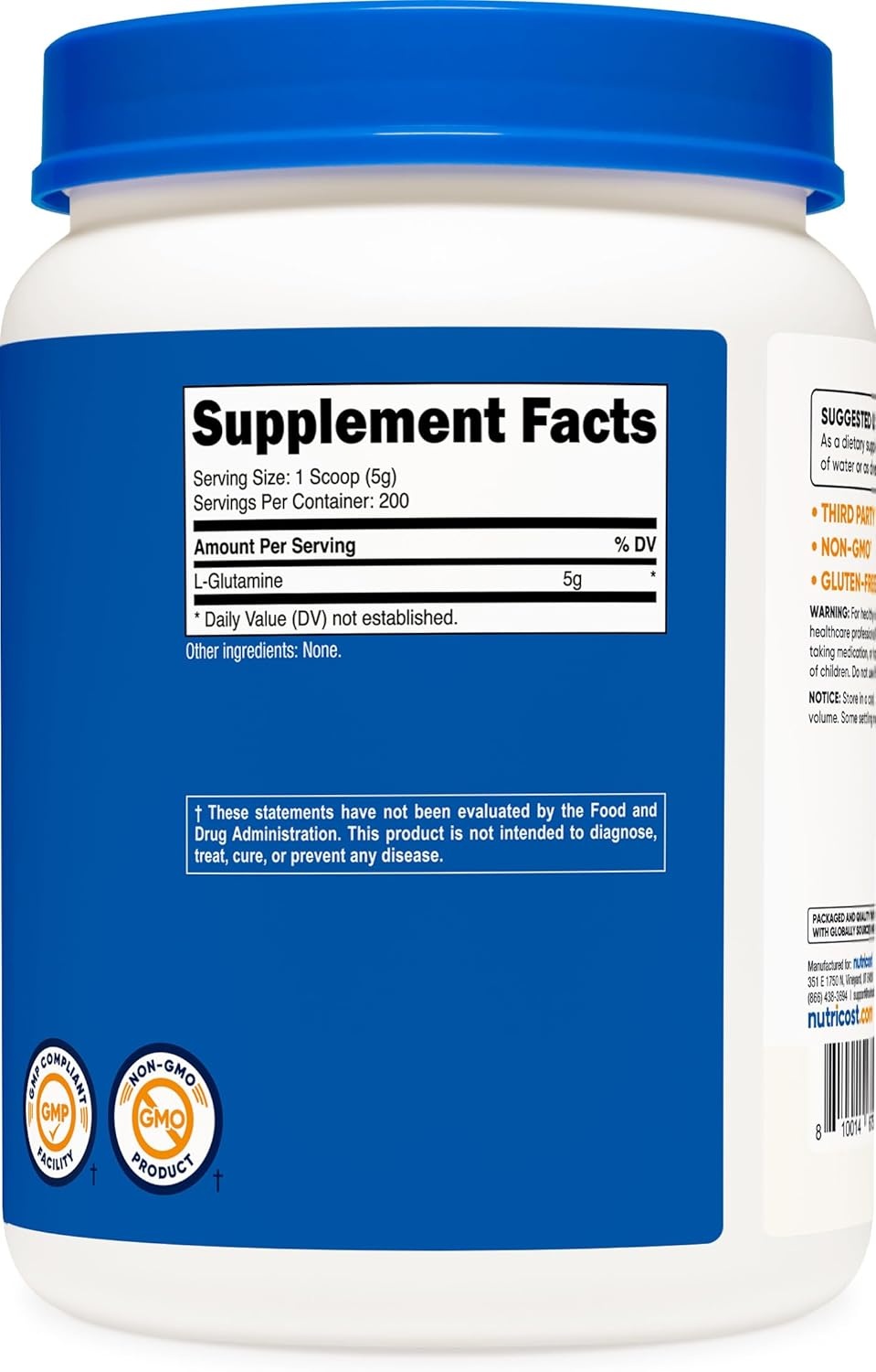image:imageNutricost LGlutamine Powder 500 Grams Unflavored 100 Servings GMOFreeUnflavored