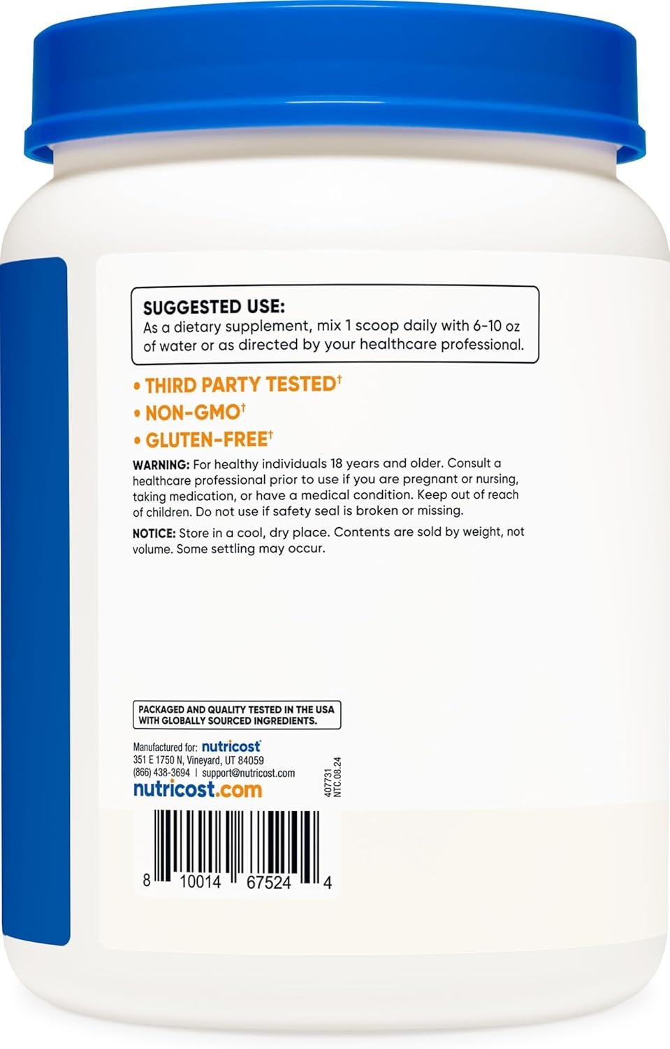 image:imageNutricost LGlutamine Powder 500 Grams Unflavored 100 Servings GMOFreeUnflavored