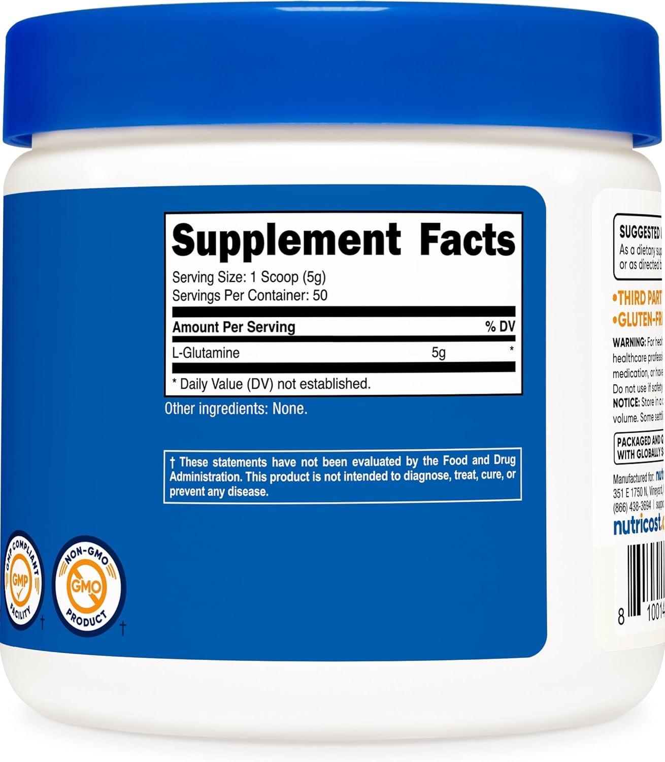 image:imageNutricost LGlutamine Powder 500 Grams Unflavored 100 Servings GMOFreeUnflavored