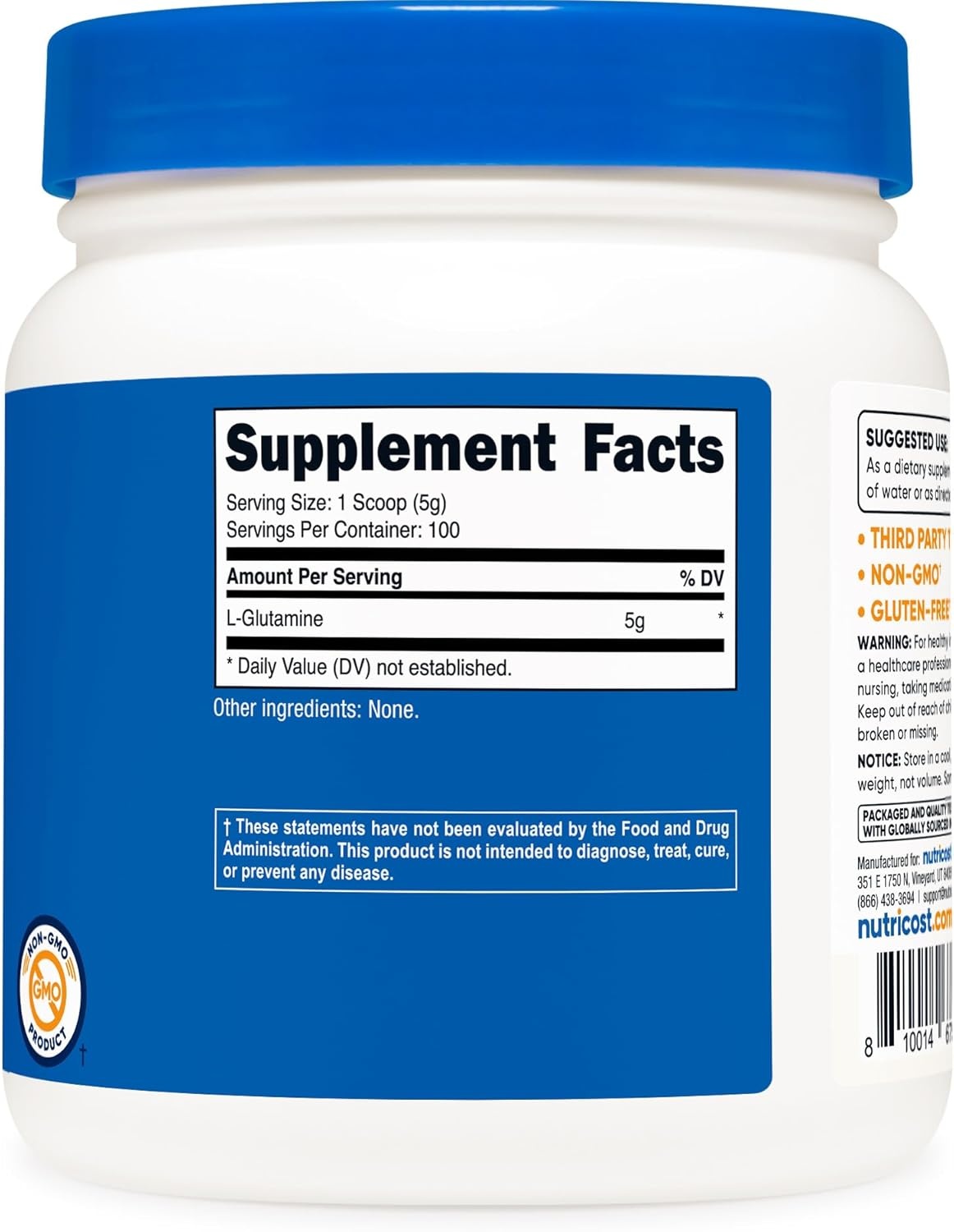 image:imageNutricost LGlutamine Powder 500 Grams Unflavored 100 Servings GMOFreeUnflavored