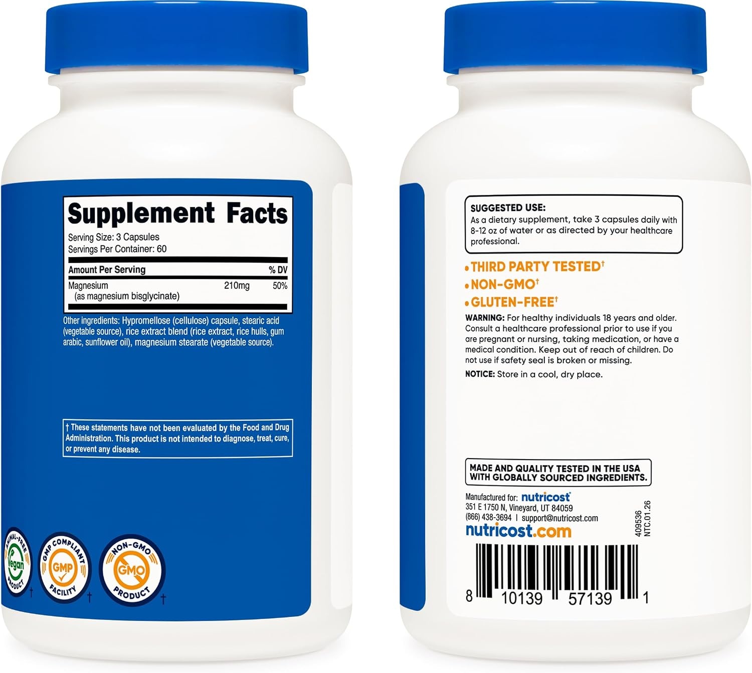 image:imageNutricost Magnesium Glycinate Capsules 180 Capsules 210mg180 Count Pack of 1