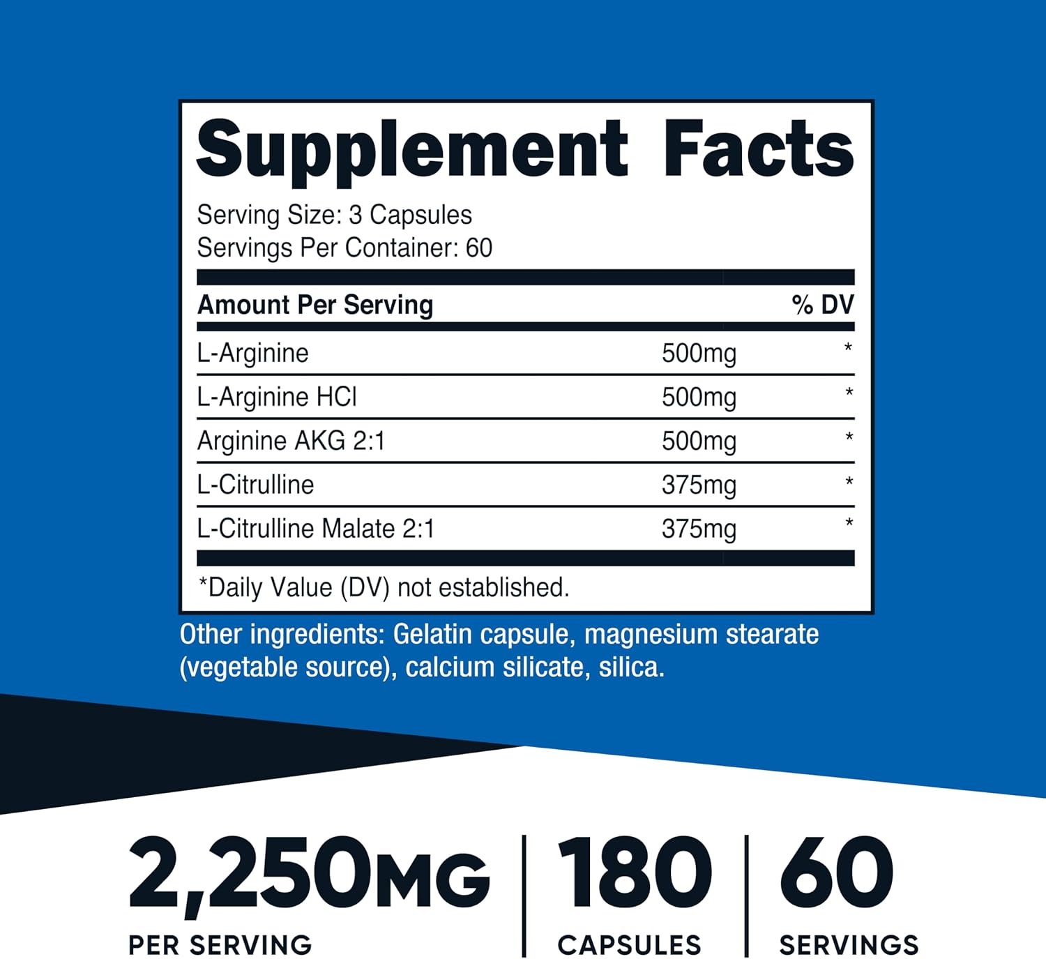 image:imageNutricost Nitric Oxide Booster 2250mg 180 Capsules Gluten Free180 Count Pack of 1