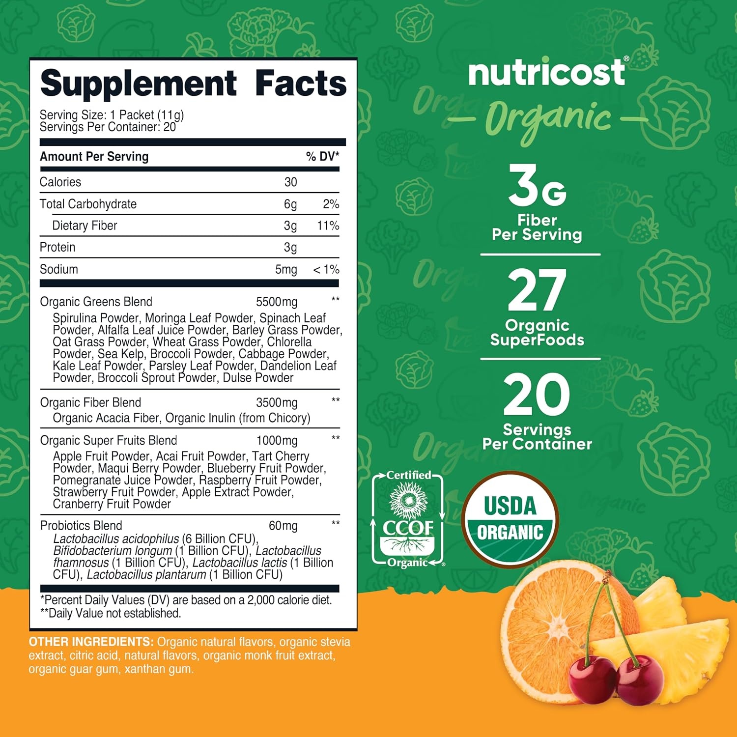 image:imageNutricost Organic Super Greens Packets Orange Sunrise 20 Stickpacks