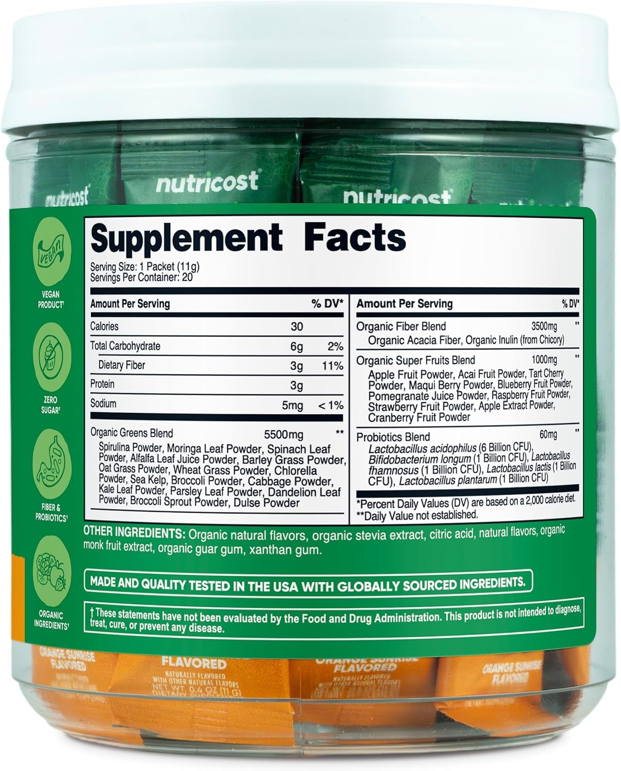 image:imageNutricost Organic Super Greens Packets Orange Sunrise 20 Stickpacks