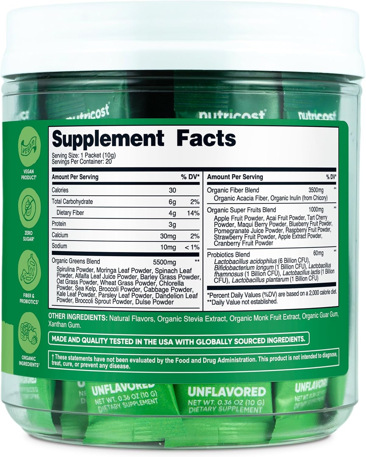 image:imageNutricost Organic Super Greens Packets Unflavored 20 Stickpacks NonGMO