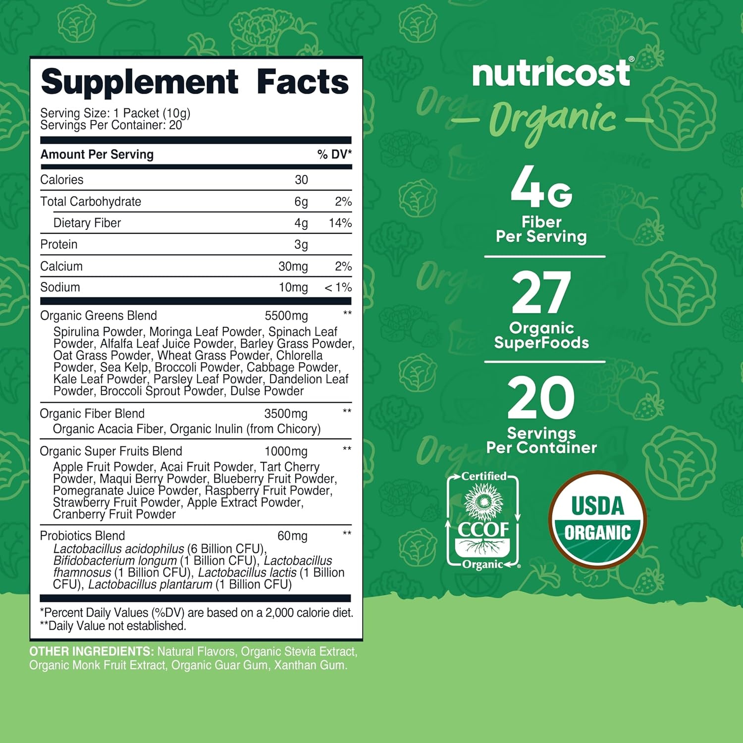 image:imageNutricost Organic Super Greens Packets Unflavored 20 Stickpacks NonGMO