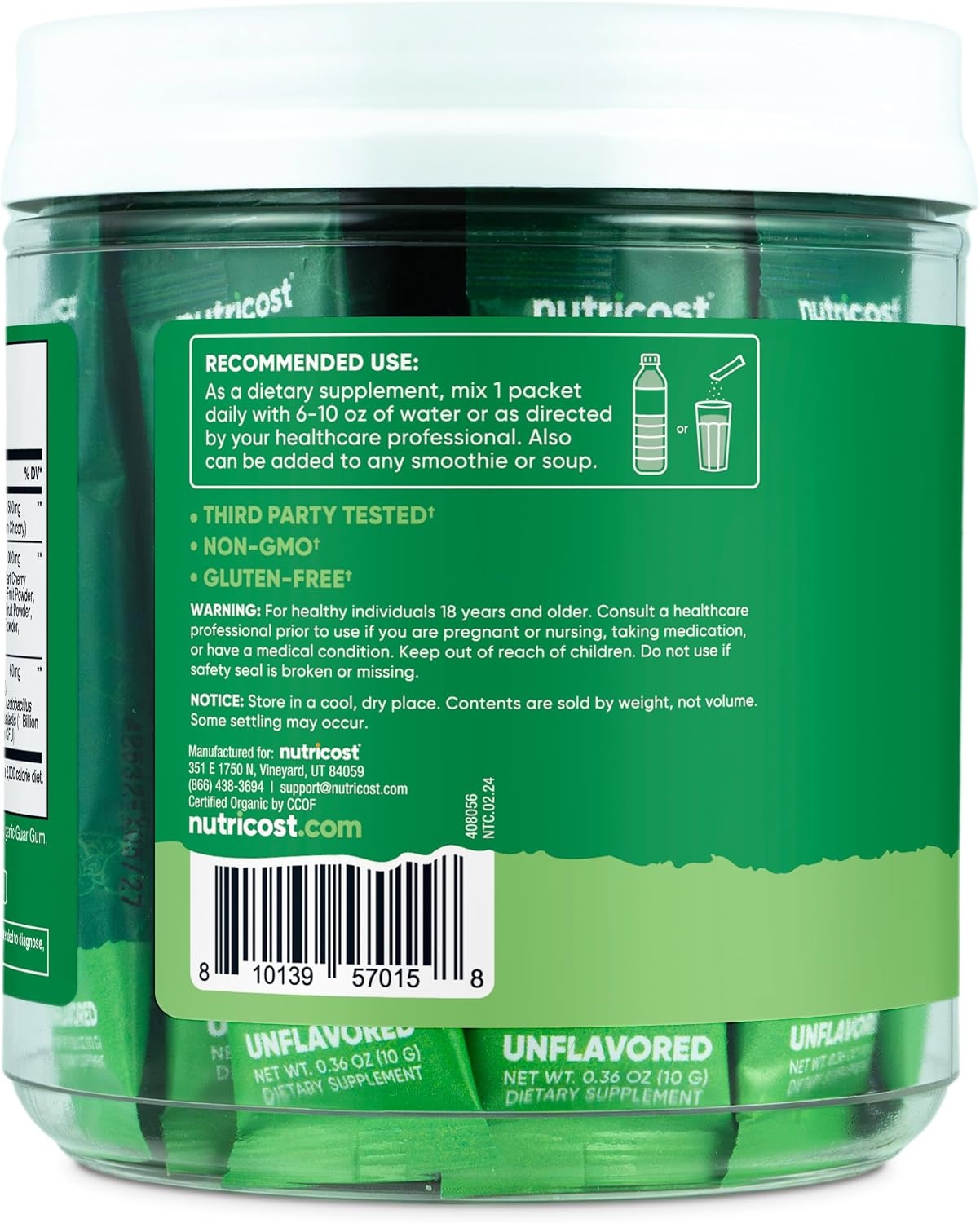 image:imageNutricost Organic Super Greens Packets Unflavored 20 Stickpacks NonGMO