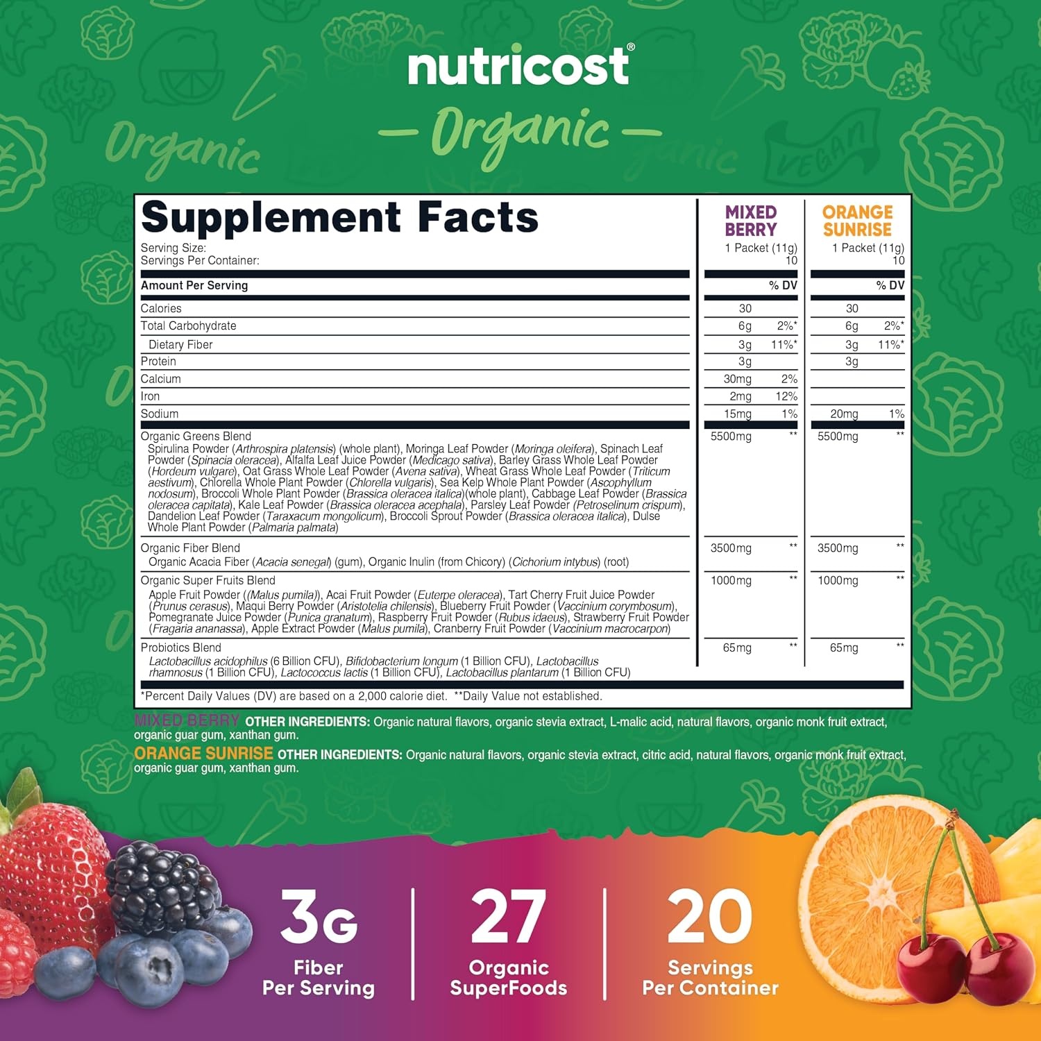 image:imageNutricost Organic Super Greens Packets Variety Pack 20 Stickpacks