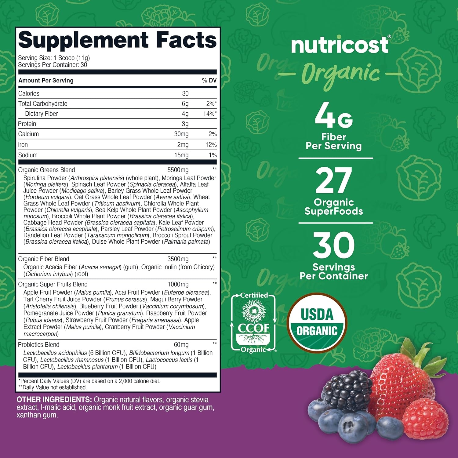 image:imageNutricost Organic Super Greens Powder Orange Sunrise 30 ServingsMixed Berry