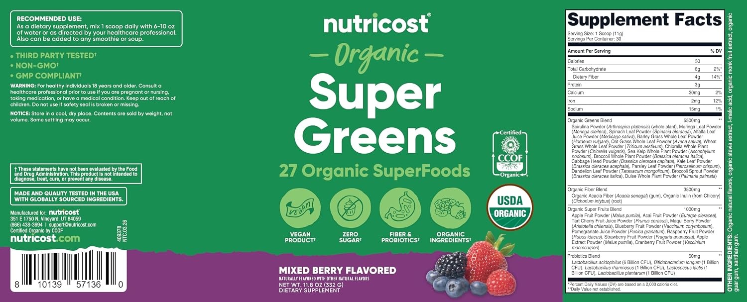 image:imageNutricost Organic Super Greens Powder Orange Sunrise 30 ServingsMixed Berry