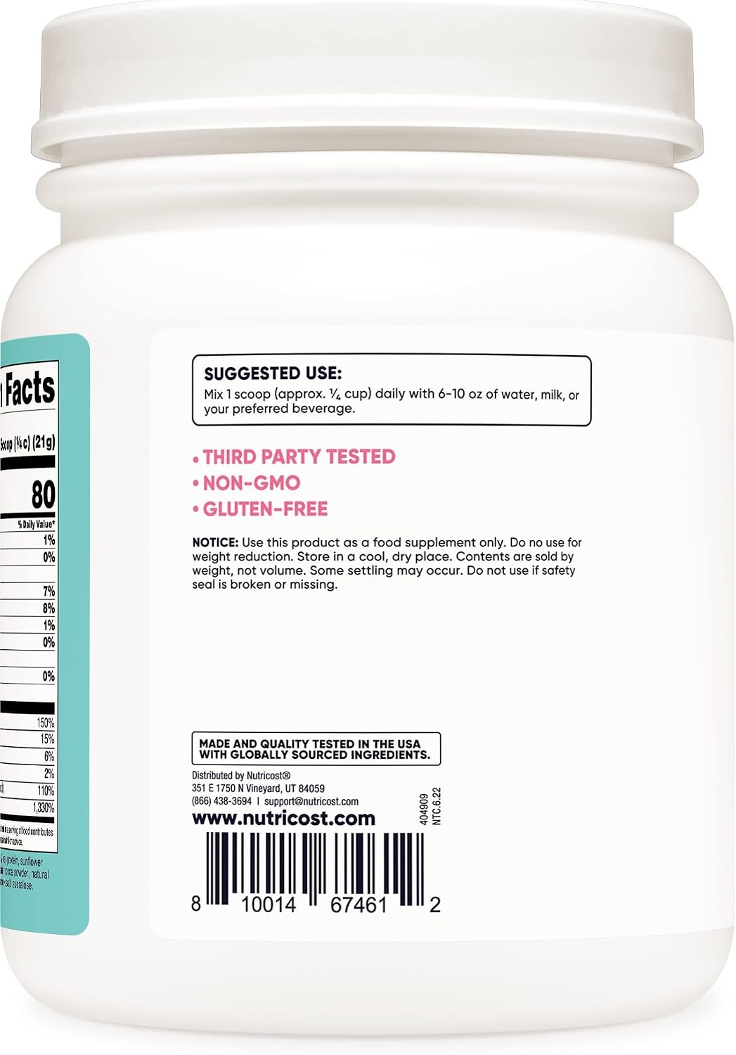 image:imageNutricost Protein for Women Chocolate 1 LB Collagen Whey Folic Acid Biotin Calcium