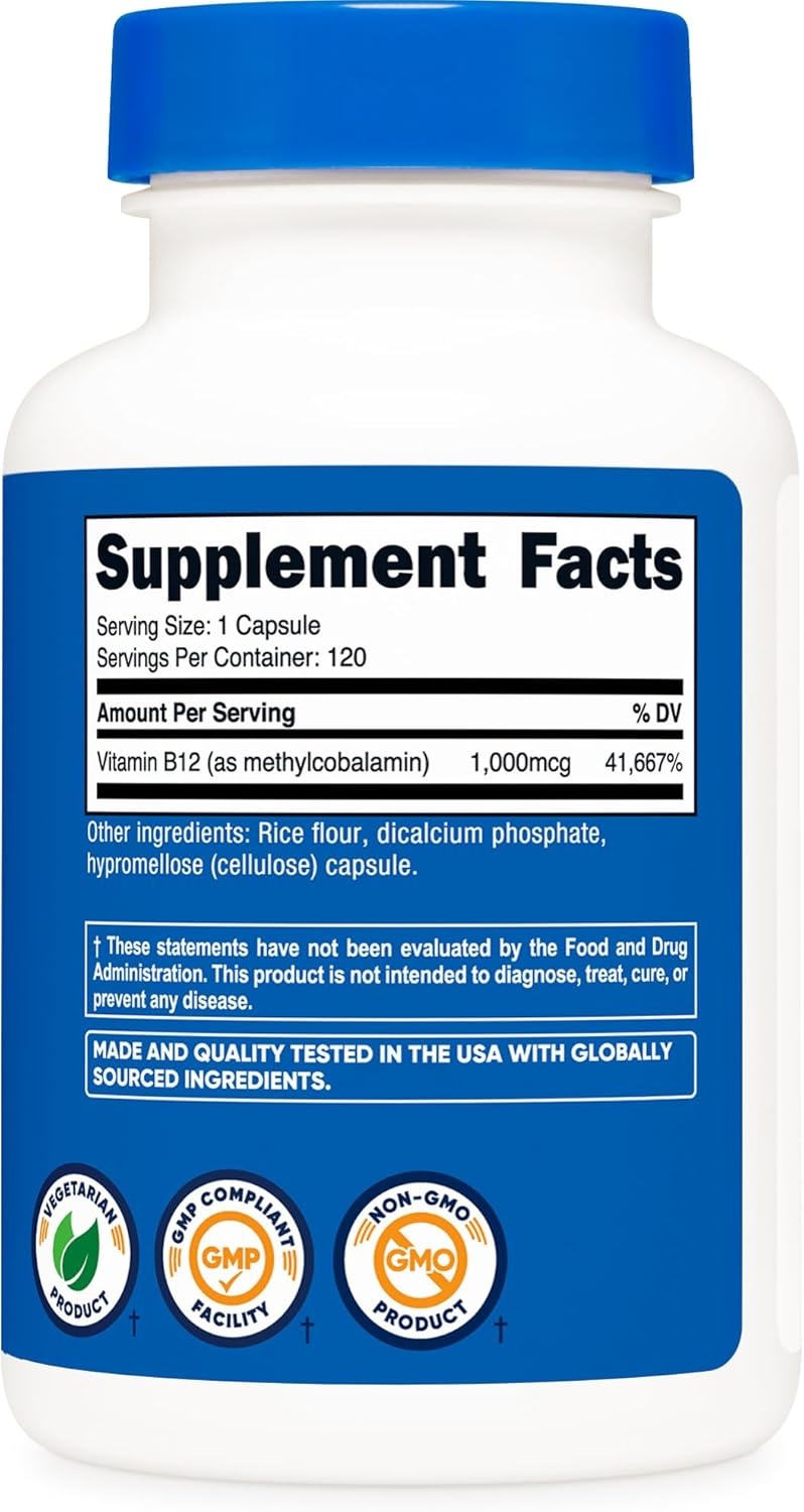 image:imageNutricost Vitamin B12 Methylcobalamin 1000mcg 240 Capsules Gluten Free120 Count Pack of 1