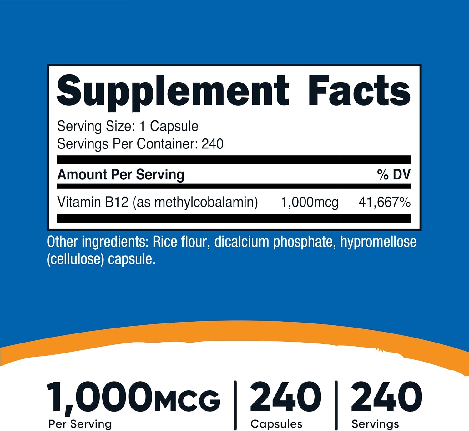 image:imageNutricost Vitamin B12 Methylcobalamin 1000mcg 240 Capsules Gluten Free240 Count Pack of 1