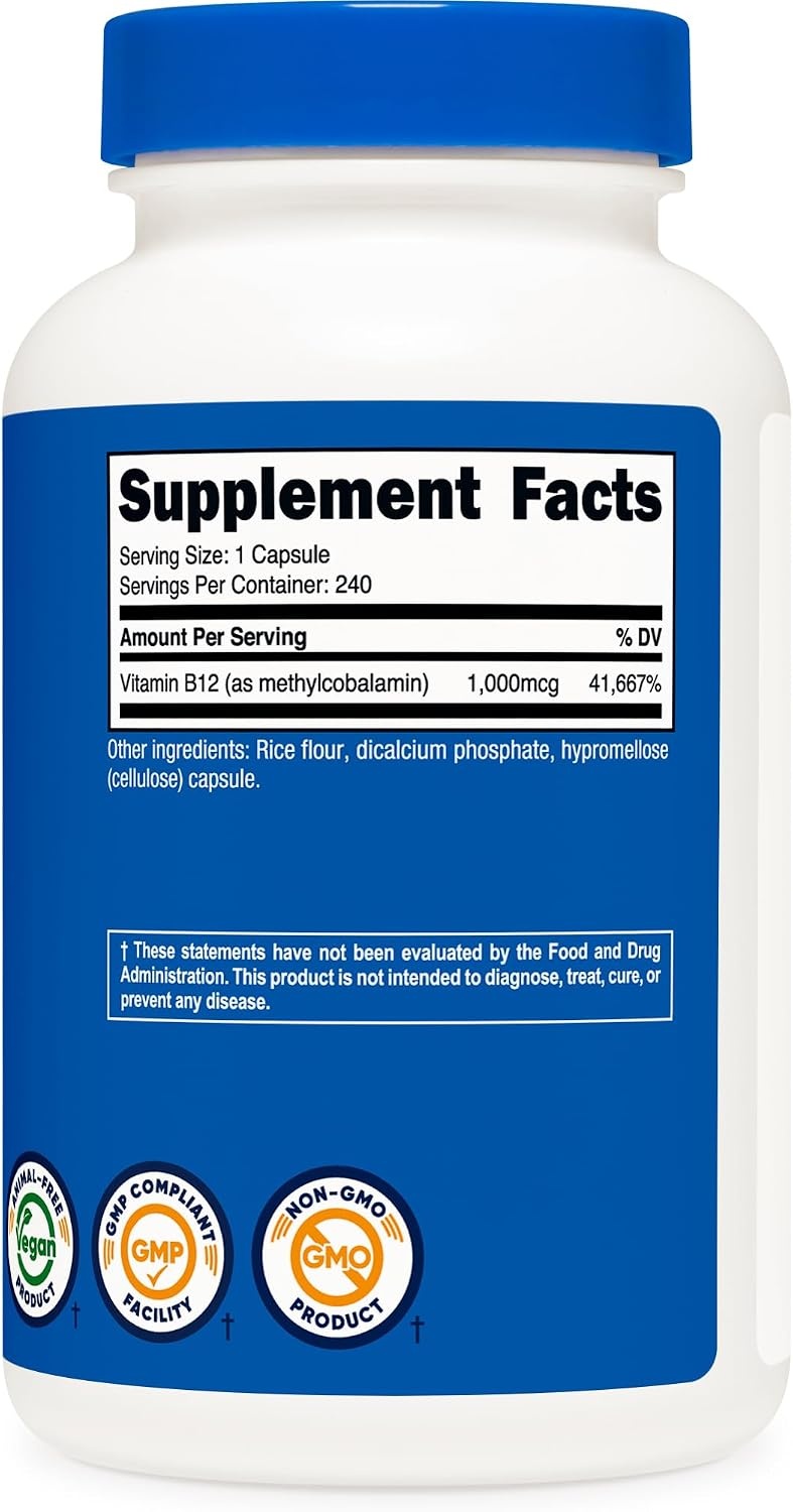 image:imageNutricost Vitamin B12 Methylcobalamin 1000mcg 240 Capsules Gluten Free240 Count Pack of 1