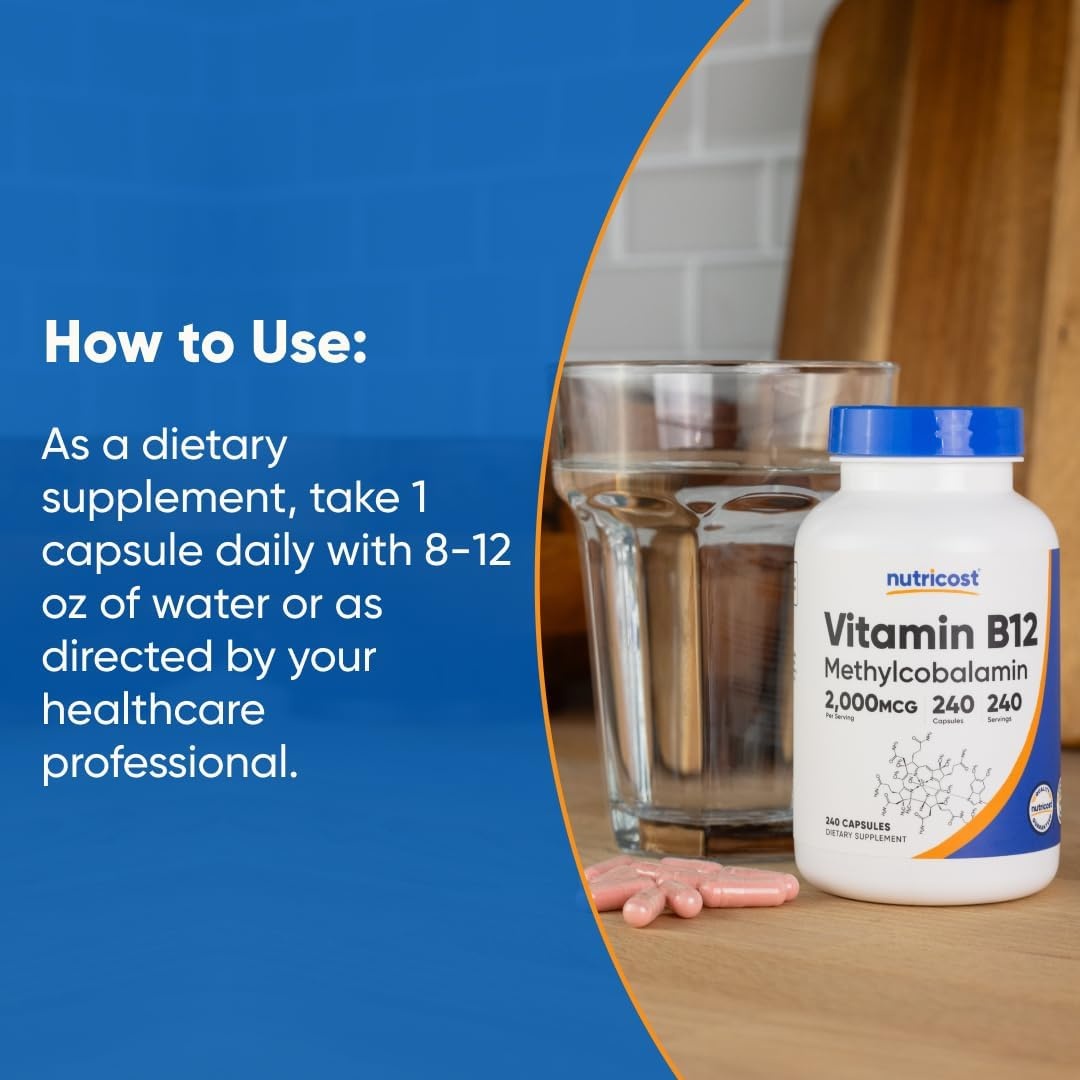 image:imageNutricost Vitamin B12 Methylcobalamin 2000mcg 240 Capsules Gluten Free240 Count Pack of 2
