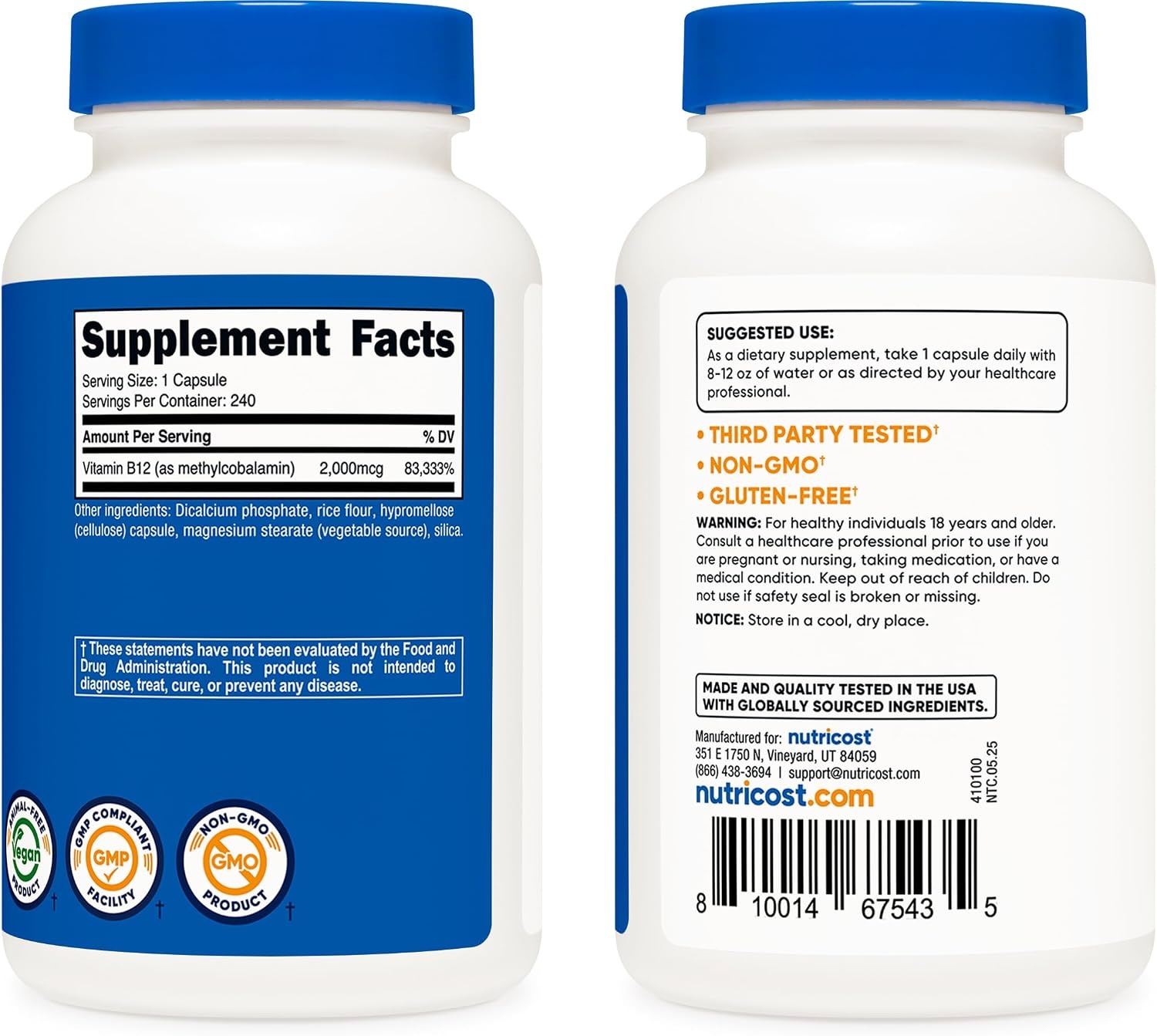image:imageNutricost Vitamin B12 Methylcobalamin 2000mcg 240 Capsules Gluten Free240 Count Pack of 2