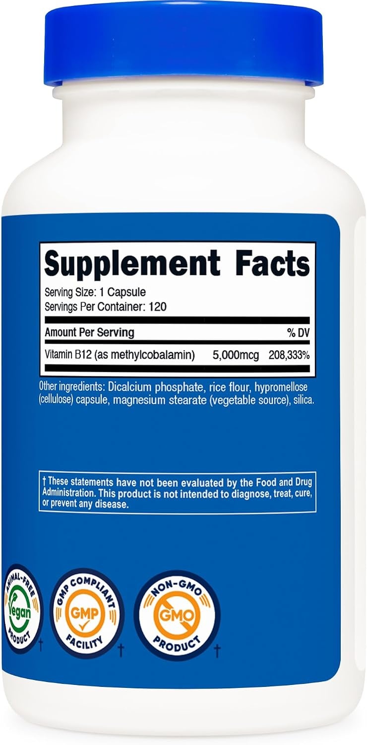 image:imageNutricost Vitamin B12 Methylcobalamin 5000mcg 240 Capsules Gluten Free120 Count Pack of 1