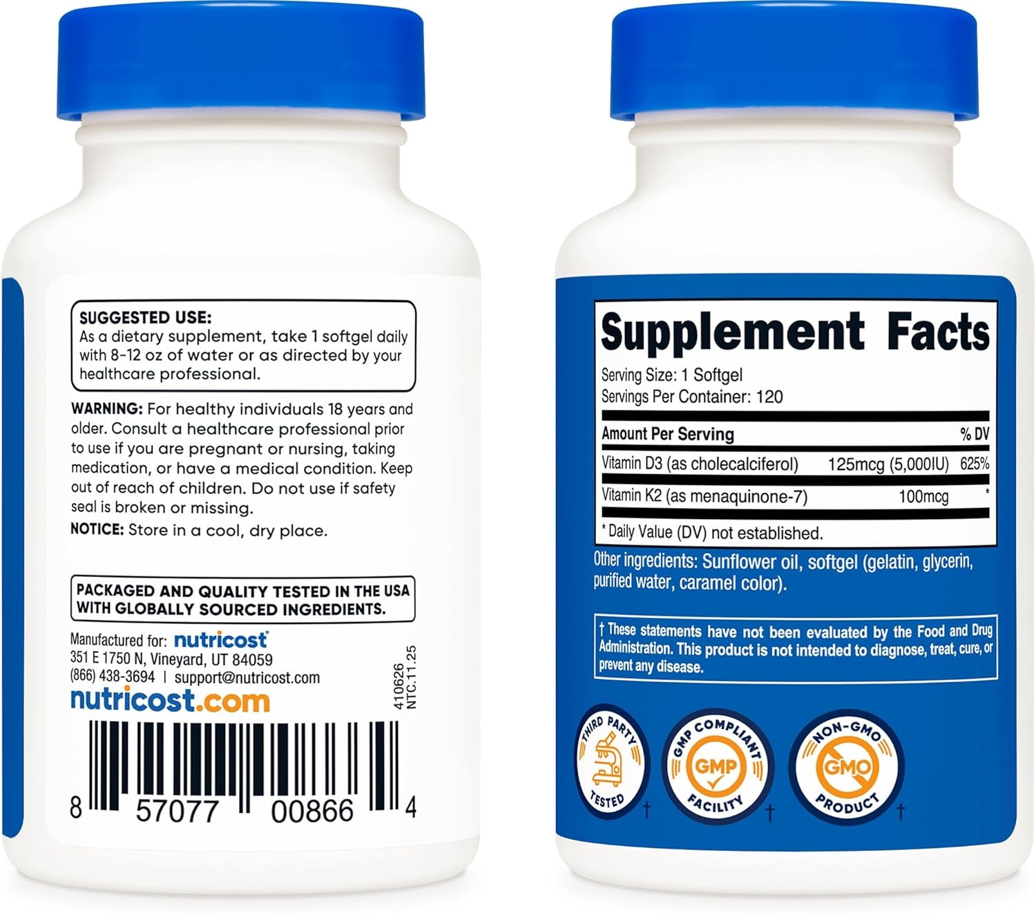 image:imageNutricost Vitamin D3 K2 5000 IU D3 100mcg MK7 120 Softgels GMOFree120 Count Pack of 1