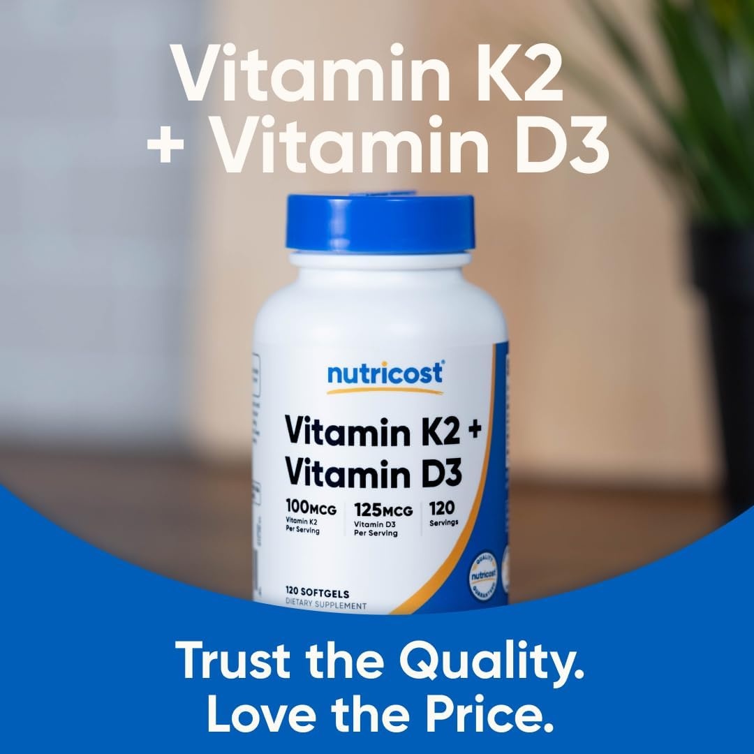 image:imageNutricost Vitamin D3 K2 5000 IU D3 100mcg MK7 120 Softgels GMOFree120 Count Pack of 1
