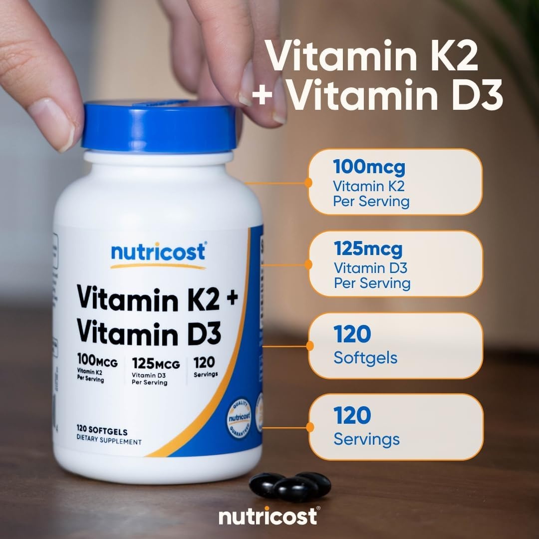 image:imageNutricost Vitamin D3 K2 5000 IU D3 100mcg MK7 120 Softgels GMOFree120 Count Pack of 1