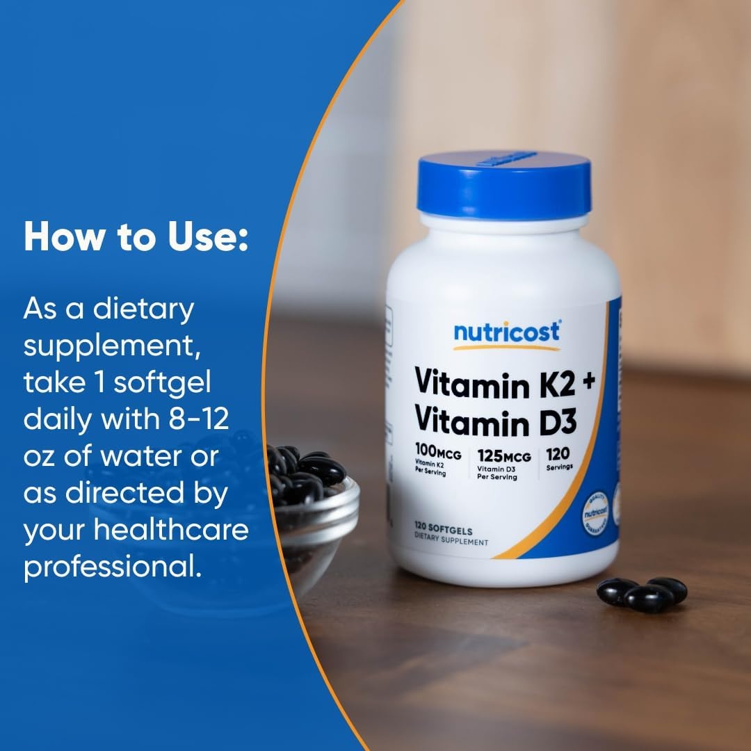 image:imageNutricost Vitamin D3 K2 5000 IU D3 100mcg MK7 120 Softgels GMOFree120 Count Pack of 1