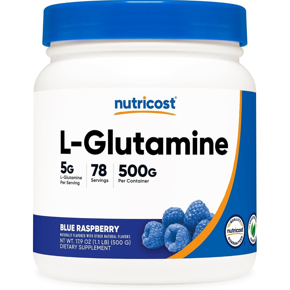 image:imageNutricost LGlutamine Powder 500 Grams Unflavored 100 Servings GMOFreeBlue Raspberry
