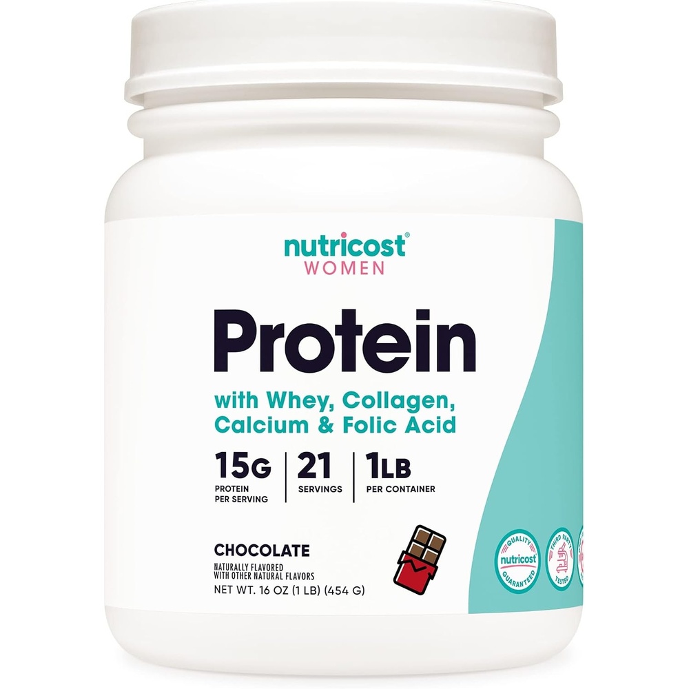 image:imageNutricost Protein for Women Chocolate 1 LB Collagen Whey Folic Acid Biotin Calcium