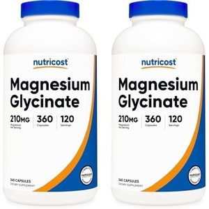 Nutricost Magnesium Glycinate Capsules, 180 Capsules, 210mg(360 Count (Pack of 2))