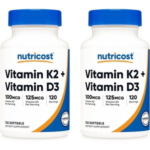 Nutricost Vitamin D3 + K2 (5000 IU D3 / 100mcg MK7) 120 Softgels, GMO-Free(120 Count (Pack of 2))
