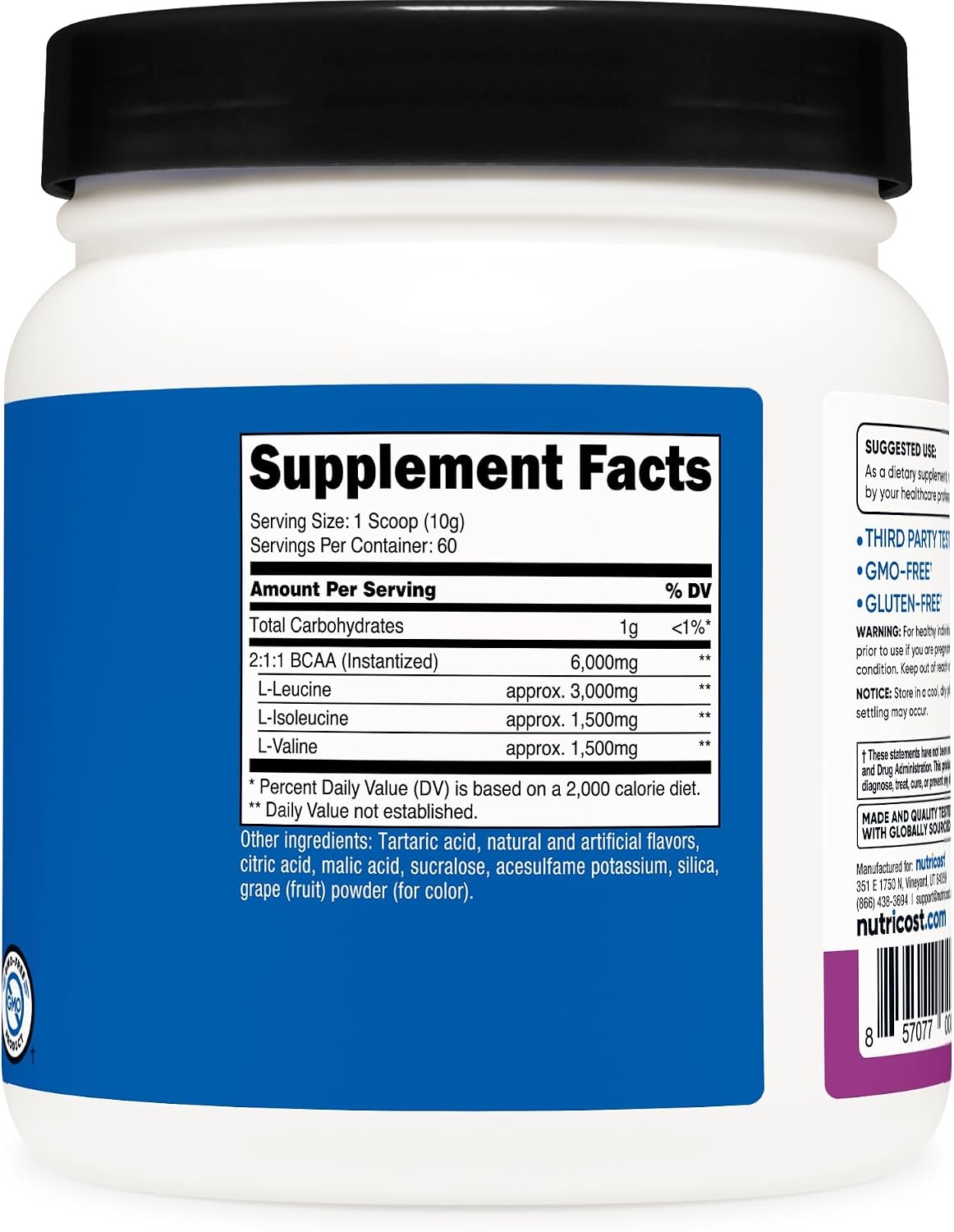 image:imageNutricost BCAA Powder Strawberry Kiwi 90 Servings Optimal 211 RatioGrape
