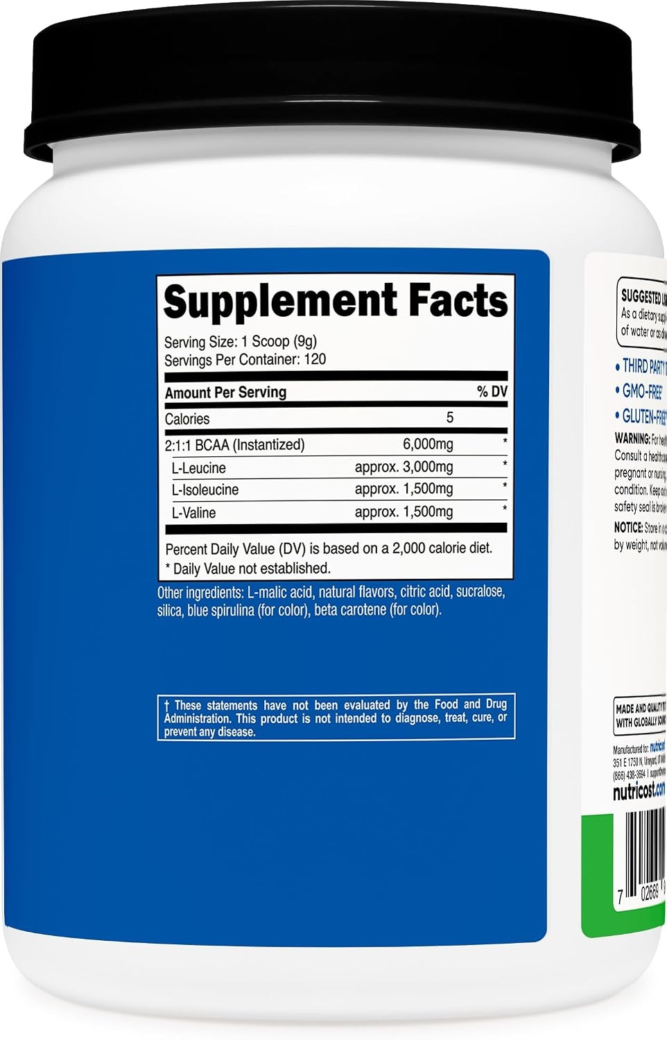 image:imageNutricost BCAA Powder Strawberry Kiwi 90 Servings Optimal 211 RatioGreen Apple