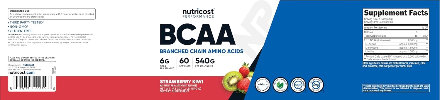 image:imageNutricost BCAA Powder Strawberry Kiwi 90 Servings Optimal 211 RatioStrawberry Kiwi