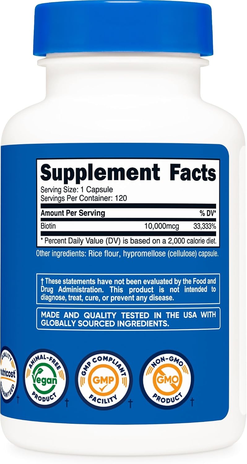 image:imageNutricost Biotin Vitamin B7 10000mcg 10mg 240 Capsules Quick Release120 Capsules
