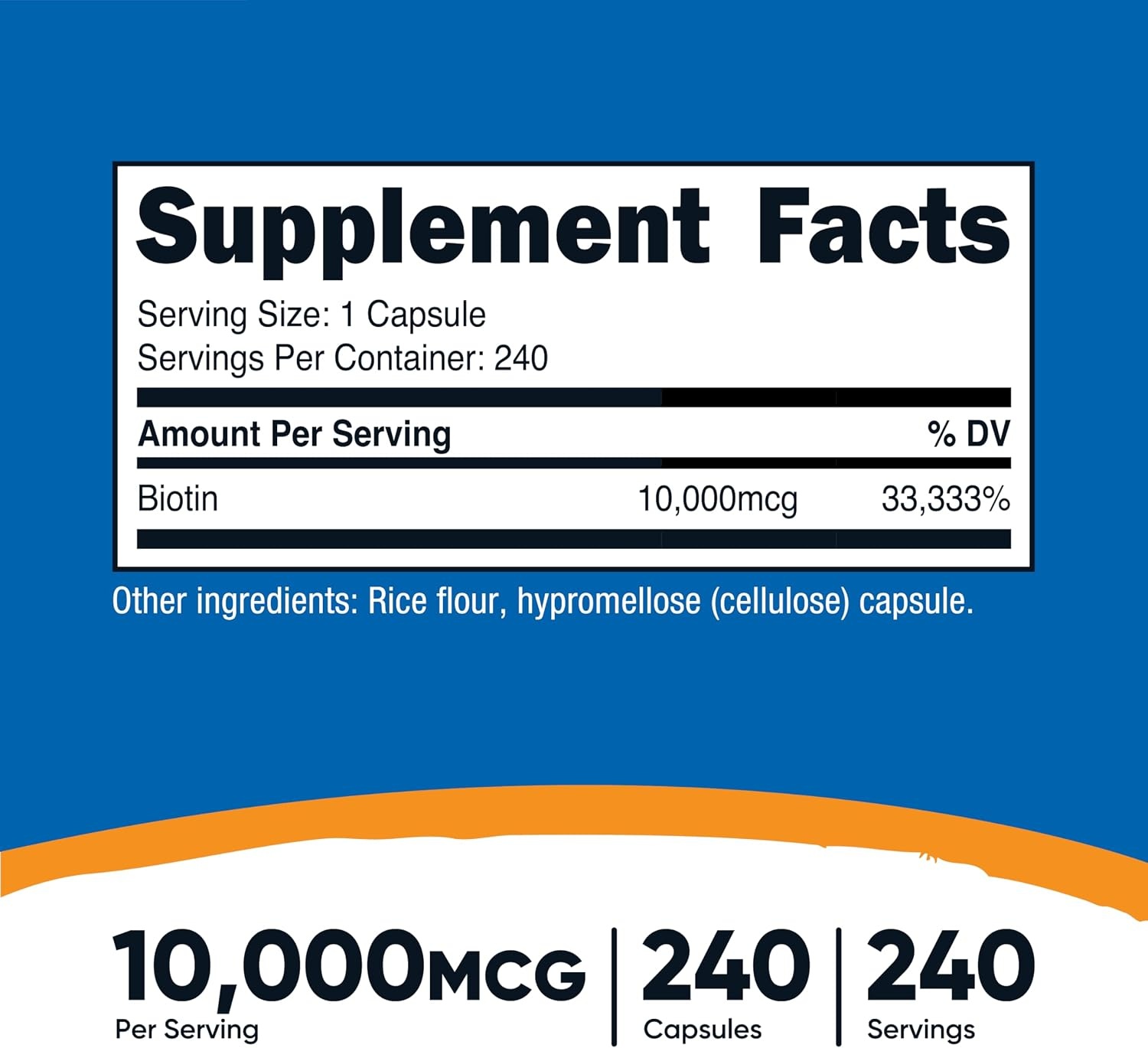 image:imageNutricost Biotin Vitamin B7 10000mcg 10mg 240 Capsules Quick Release240 Capsules