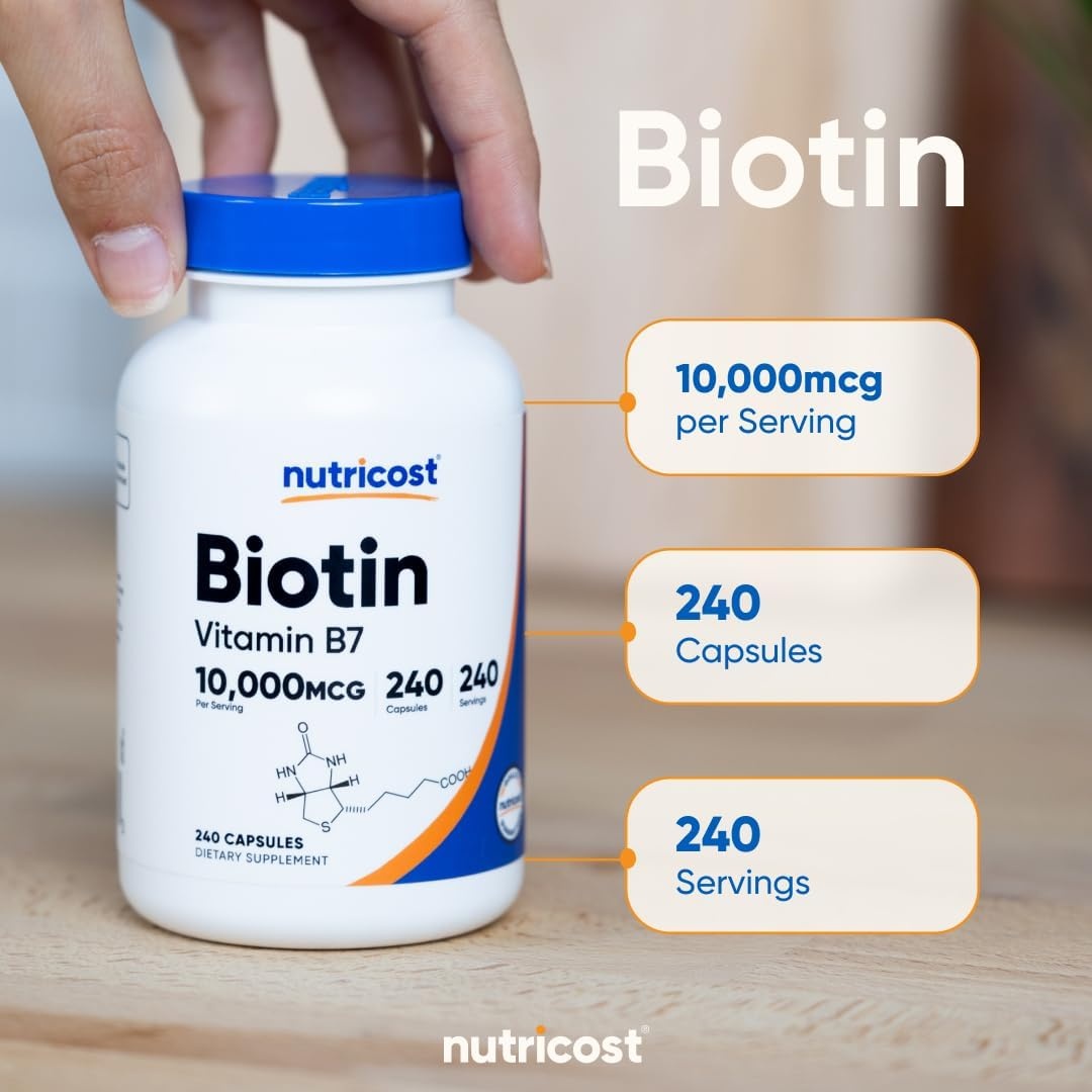 image:imageNutricost Biotin Vitamin B7 10000mcg 10mg 240 Capsules Quick Release240 Capsules