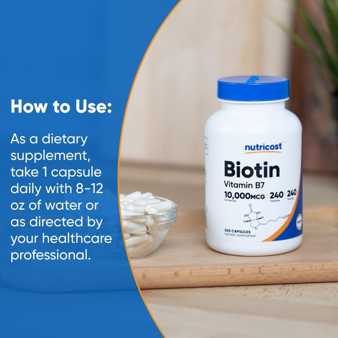image:imageNutricost Biotin Vitamin B7 10000mcg 10mg 240 Capsules Quick Release240 Capsules
