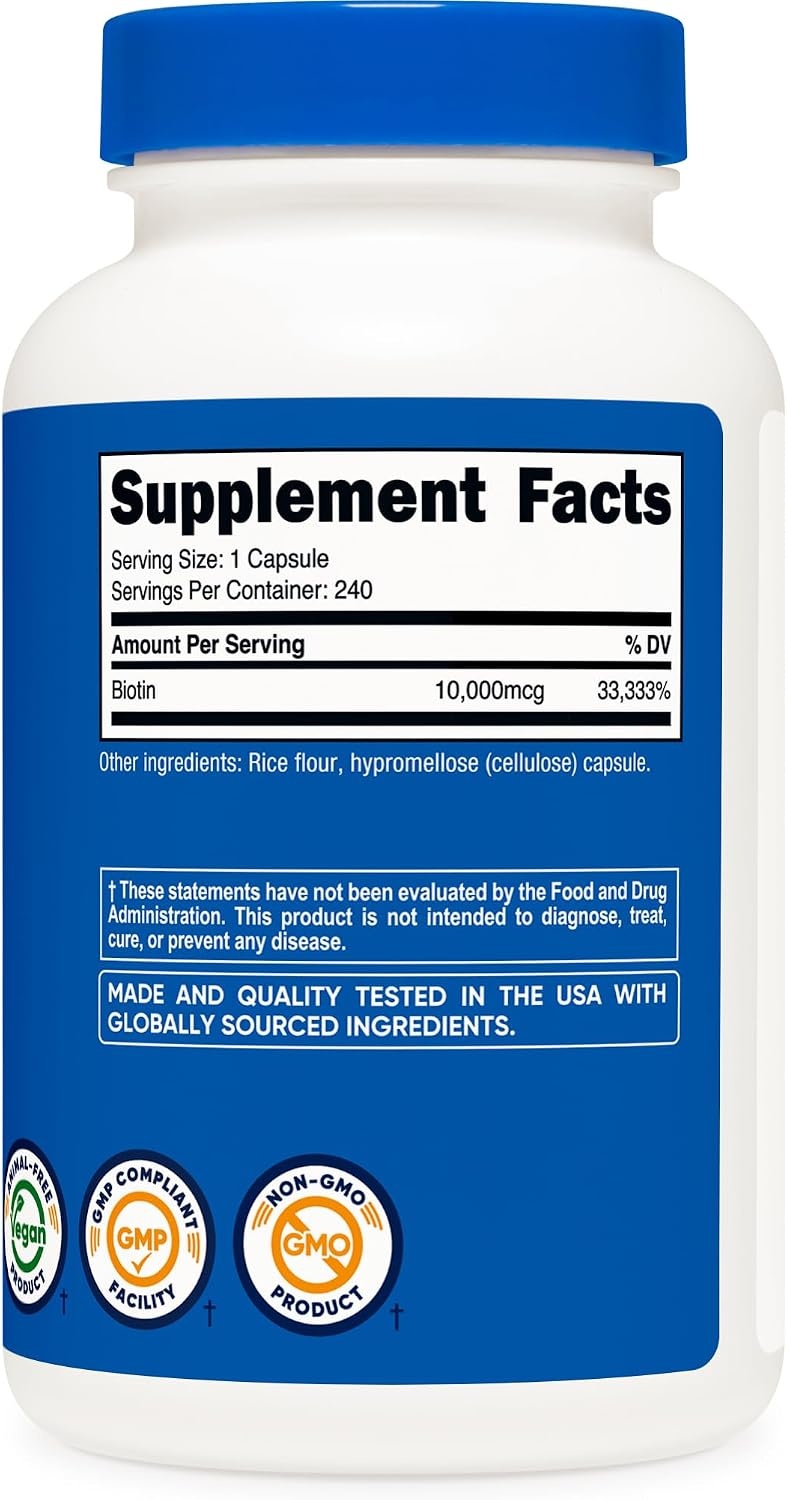 image:imageNutricost Biotin Vitamin B7 10000mcg 10mg 240 Capsules Quick Release240 Capsules Pack of 2