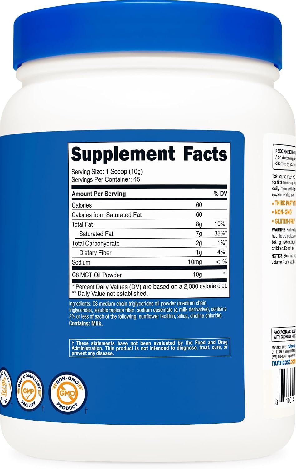 image:imageNutricost C8 MCT Oil Powder 2LBS 32oz 95 C8 MCT Oil PowderUnflavored