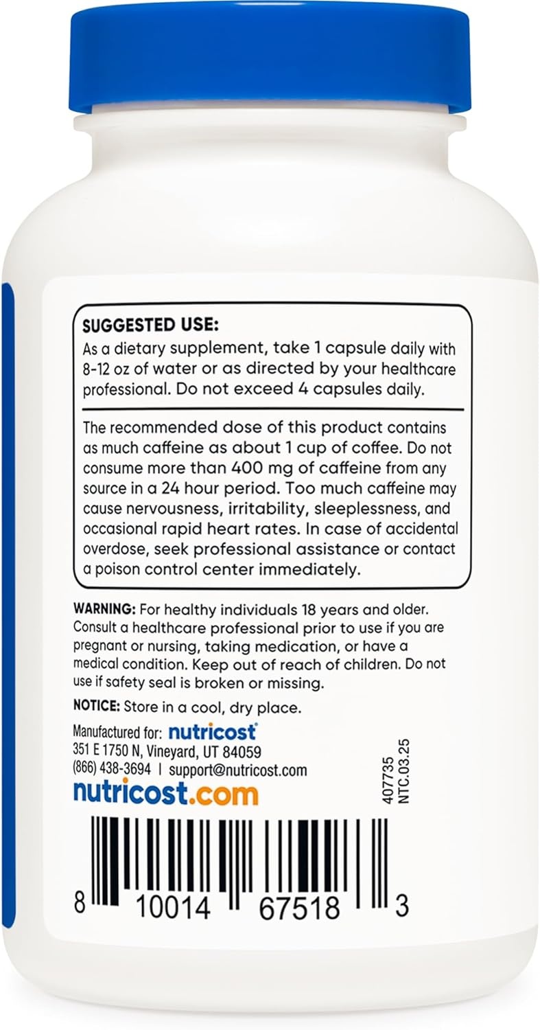 image:imageNutricost Caffeine Pills 100mg Per Serving 250 Capsules250 Count Pack of 1