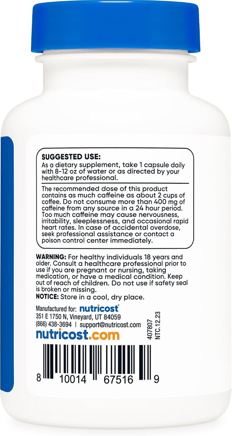 image:imageNutricost Caffeine Pills 200mg 120 Capsules Gluten Free NonGMO120 Count Pack of 1