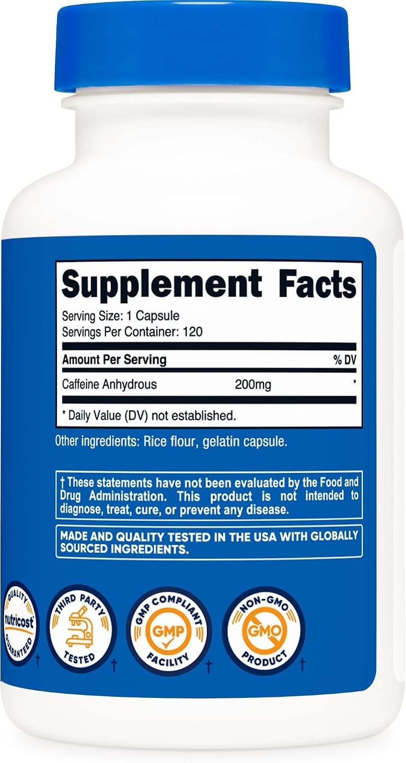 image:imageNutricost Caffeine Pills 200mg 120 Capsules Gluten Free NonGMO120 Count Pack of 1
