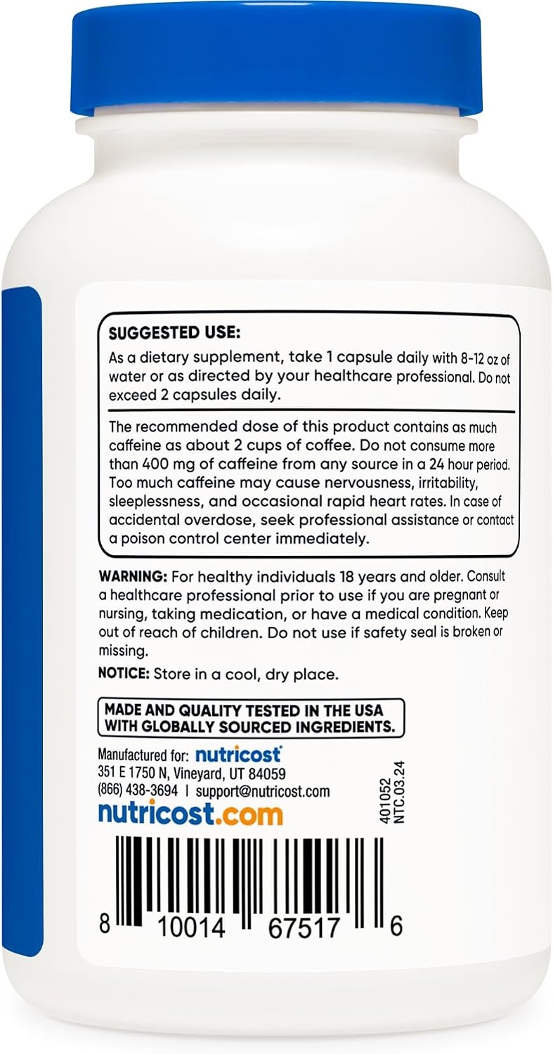image:imageNutricost Caffeine Pills 200mg 120 Capsules Gluten Free NonGMO250 Count Pack of 1